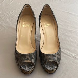 Christian Louboutin Animal Print Peep Toe 4” Heels